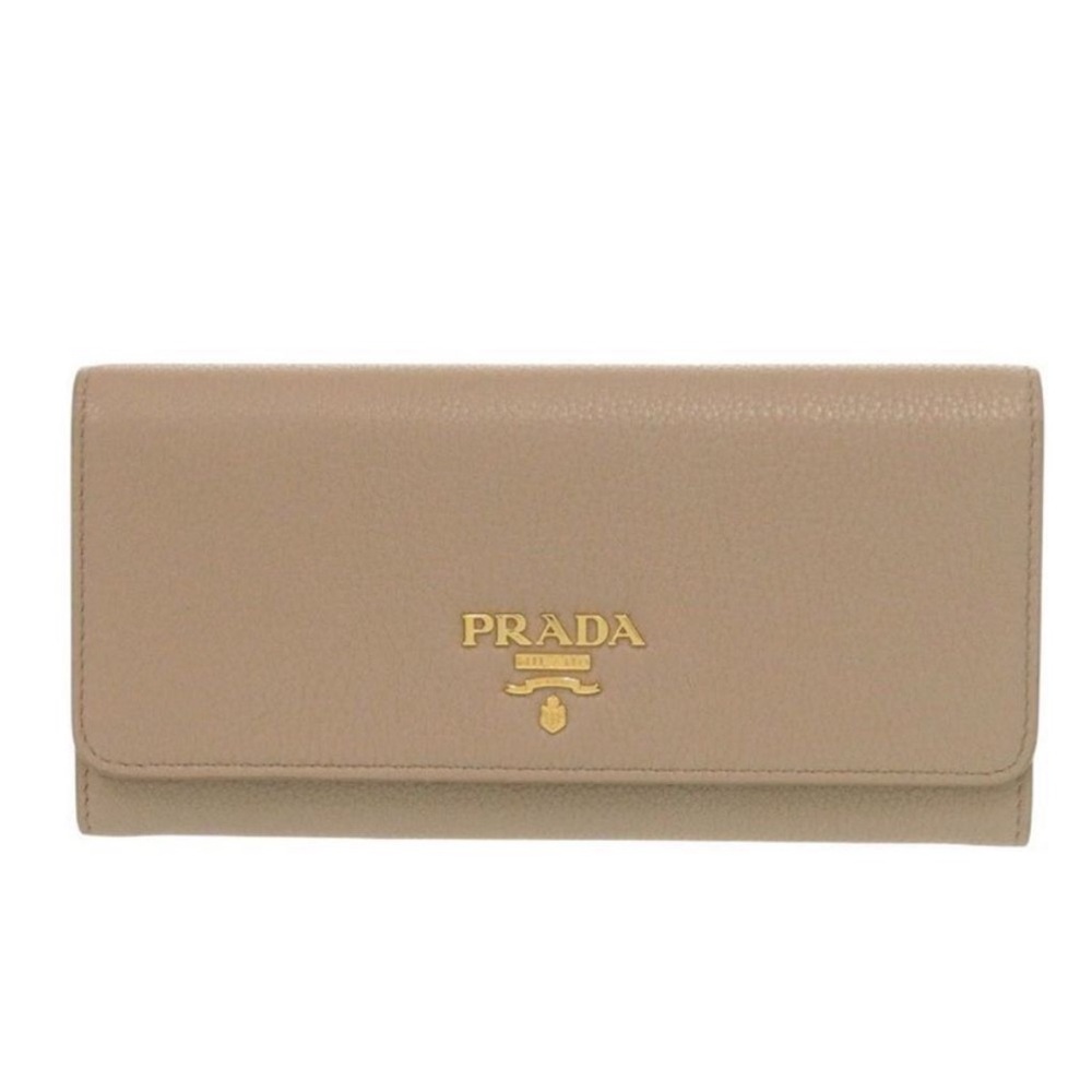 Prada Tan Taupe Leather Continental Wallet